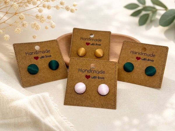 Handmade Satin Stud Earrings | Hypoallergenic Stainless Steel Posts | Lightweight Fabric Button Earrings | Minimalist Everyday Jewelry Gift