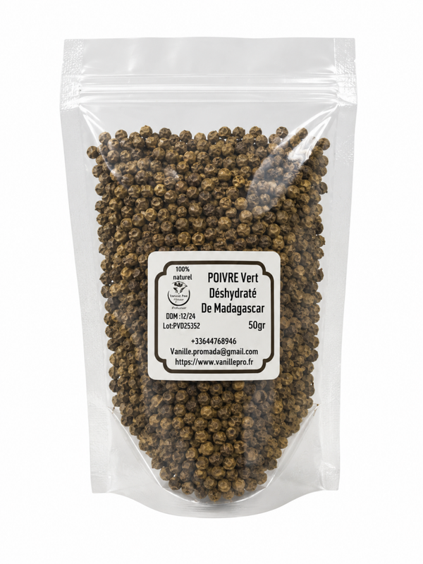 Poivre vert déshydraté de Madagascar - Fraîcheur maîtrisée 50g
