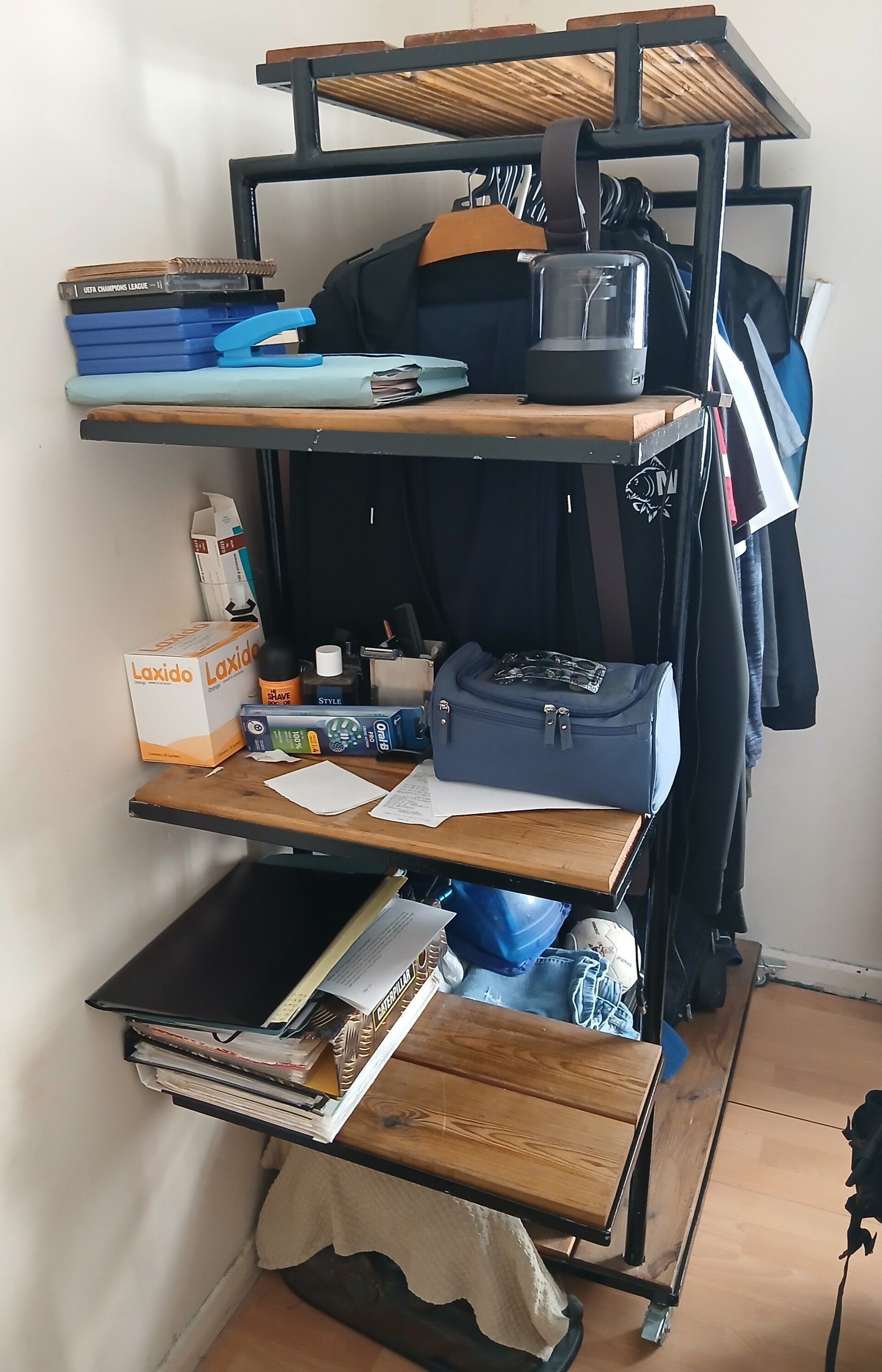 Open Plan Wardrobe and Shelves. Dimensions: 900 x 550 x 1650 mm H. Each Shelf added is 550 x 300 mm.