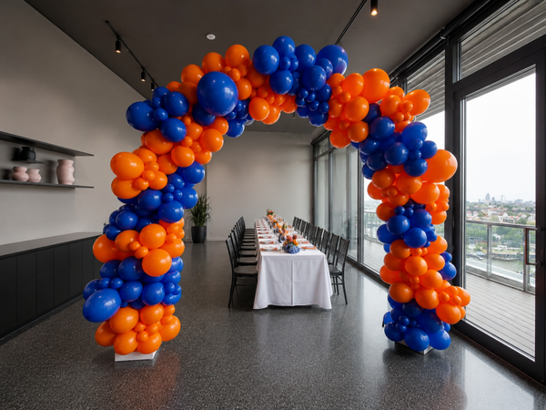 Organic style ballonboog Royal Blue & Orange