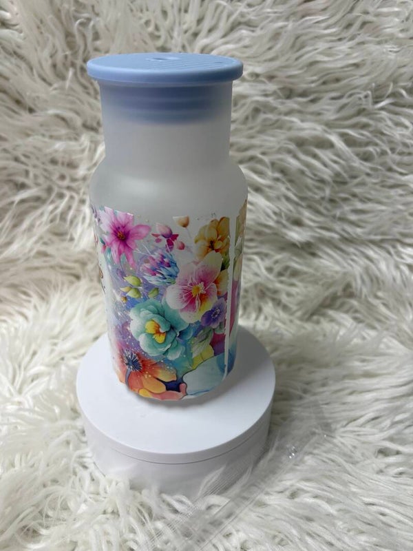 Vaso en Cristal Opaco/ Tapa en goma y sorbeto o pitillo