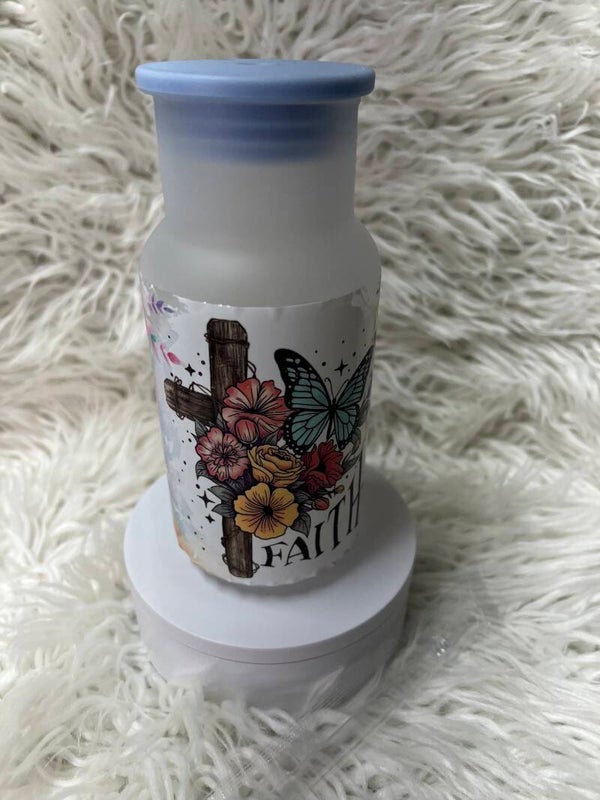 Vaso en Cristal Opaco/ Tapa en goma y sorbeto o pitillo