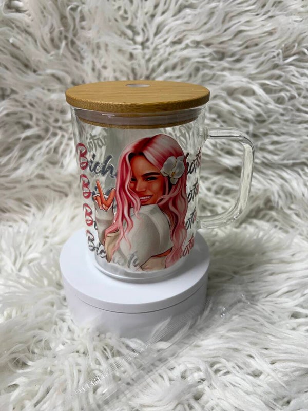 Taza en Cristal CLEAR/ Tapa en Bambúy sorbeto o pitillo