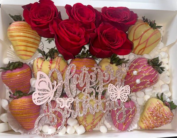 Specialty chocolate covered strawberries with Rosses