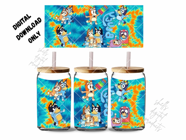 Bluey with tie dye groovy png dd for 16oz tumbler wrap