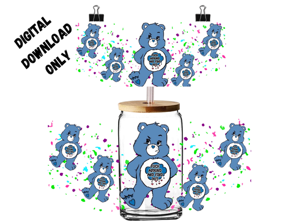 PNG digital for 16oz tumbler blue carebear swear bear