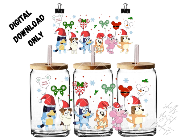 PNG dd bluey Christmas themed for 16oz tumblers
