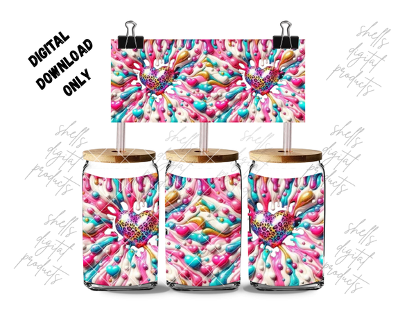 3D hearts and drips colourful and bright png dd 16oz