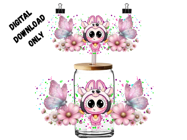 PNG Digital download 16oz cute baby lafufu with a cow costume on