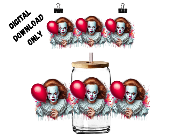 PNG digital down load Halloween themed woman in IT costume for 16oz tumbler