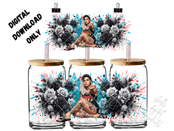 PNG dd woman giving the middle finger 16oz wrap