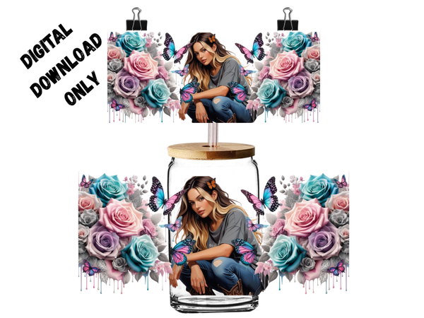 PNG Digital download cowgirl with flowers 16oz tumbler