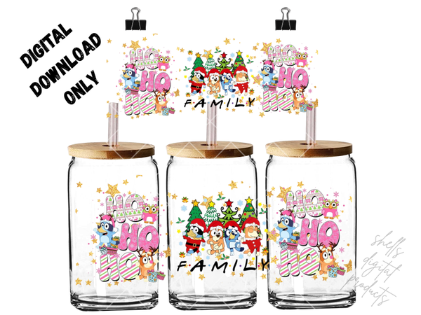 Bluey family Christmas pink png DD for 16oz tumblers