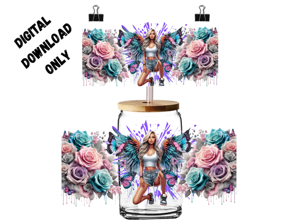 PNG digital download woman with wings colourful for 16oz tumbler