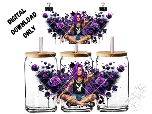 PNG dd woman with purple hair giving the middle finger 16oz wrap