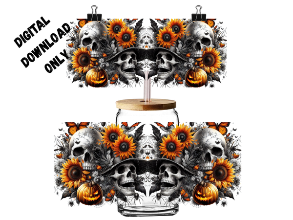 PNG digital download 16oz skulls,Halloween style