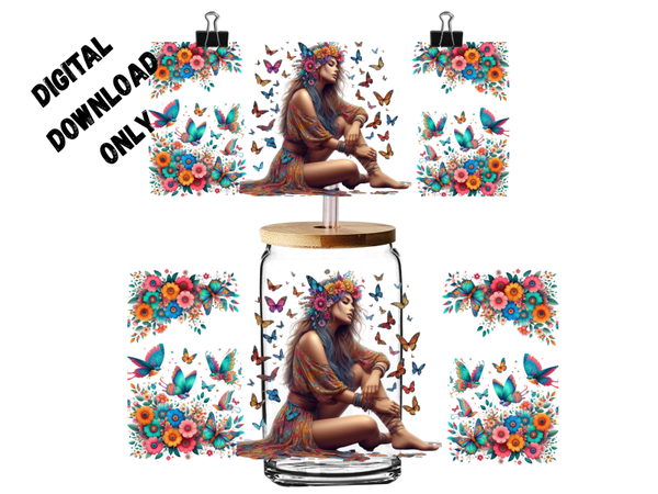 PNG digital download woman hippie for 16oz cup