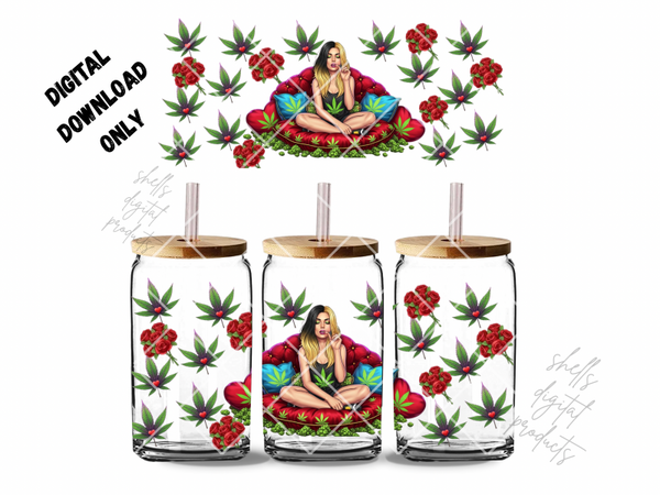 Woman sitting buds,roses and leaf around her png dd 16oz