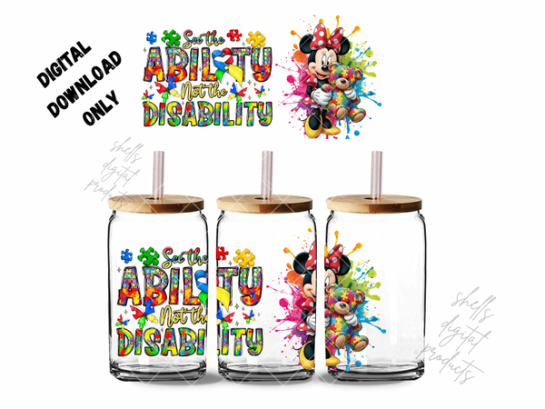 See the ability not the disability Minnie Mouse and bear png dd for 16oz tumblers