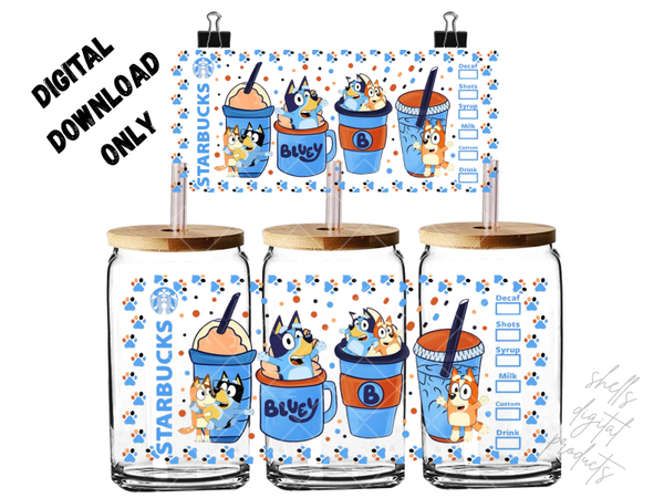 PNG digital download 16oz bluey Starbucks