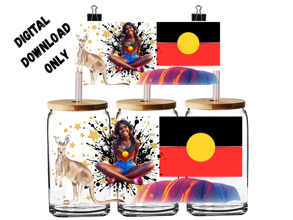 PNG DIGITAL DOWNLOAD 16oz indigenous flag Uluru kangaroo and indigenous girl