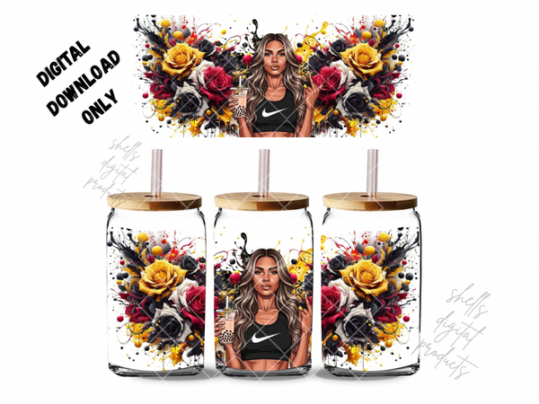 Indigenous woman bubble tea flowers rebelish png dd for 16oz tumblers
