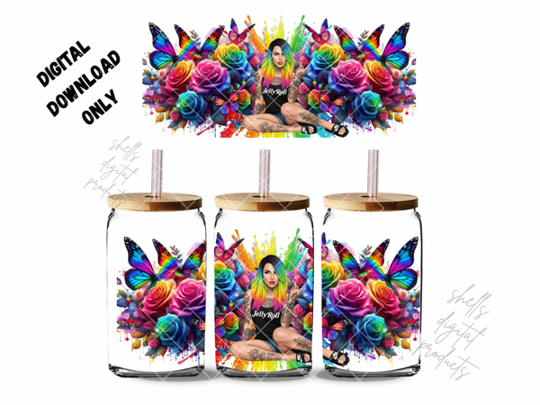 Woman and rainbow hair and flowers png DD for 16oz tumblers