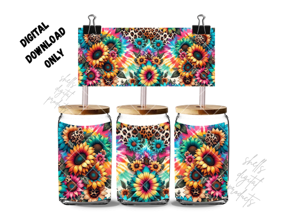 Sunflowers and leopard print colourful bright png dd 16oz