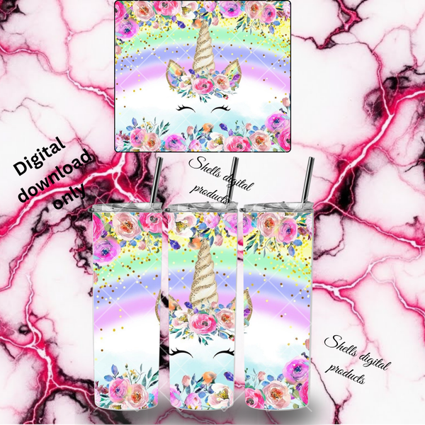 Unicorn face ,rainbow,flowers png sub for 20oz tumblers