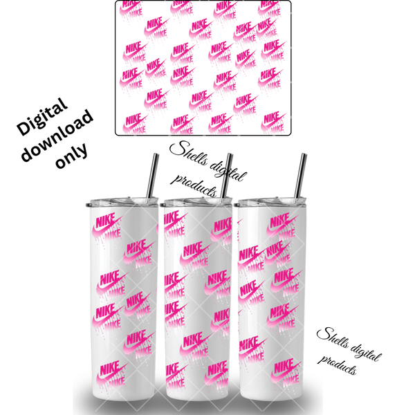 PNG dd 20oz skinny tumbler bright pink Nike tick with the word Nike