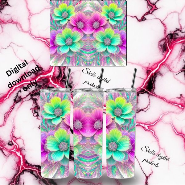 Pink and green flowers png dd sub for 20oz skinny tumblers
