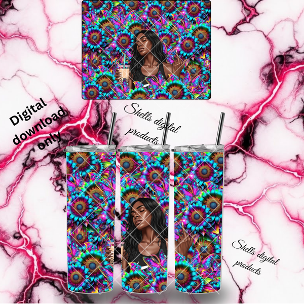 Indigenous woman,sunflowers png dd sub for 20oz skinny tumblers