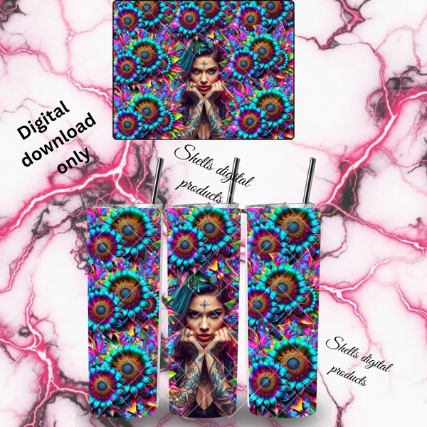 PNG dd woman in vibrant sunflowers for 20oz skinny tumbler