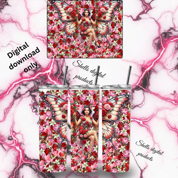 PNG dd sublimation women on a swing with roses around her for 20oz skinny tumbler