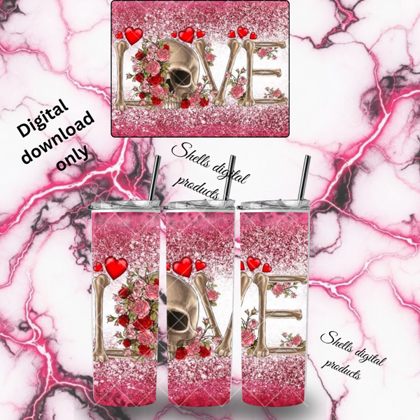 PNG dd sublimation love and skull for 20oz skinny tumbler