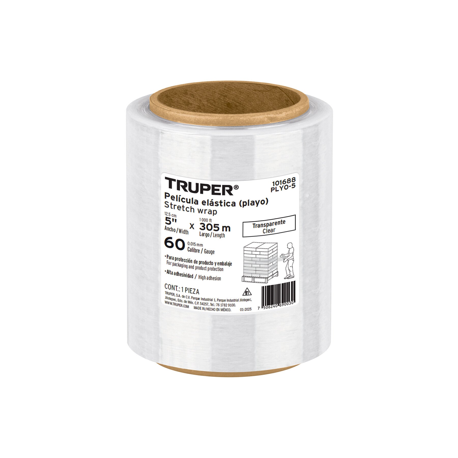 ROLLO PELICULA PLASTICA TRANSPARENTE 305 METROS PLAYO 5" CAL60