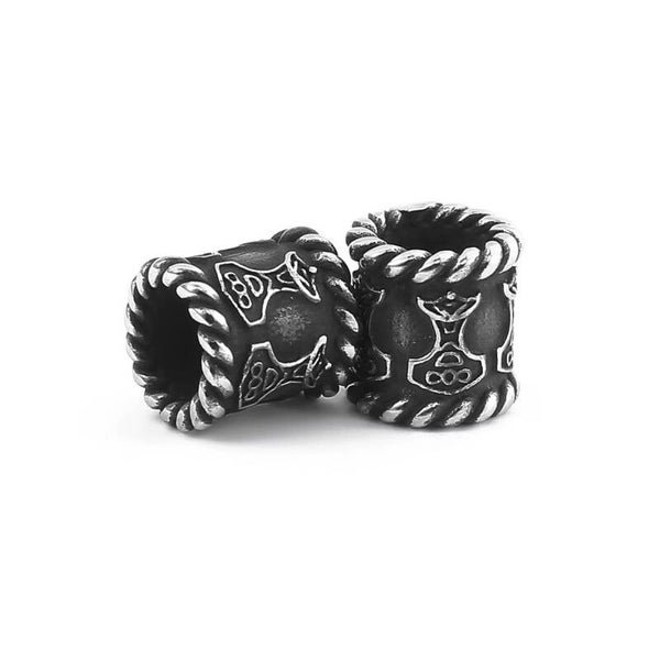 Dutch Oak Viking Beard Bead Mjolnir – Zwart RVS – 6 mm