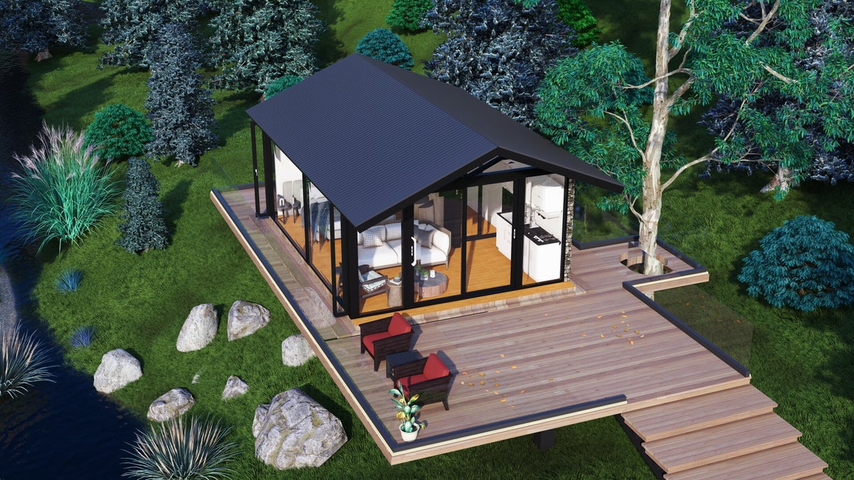 M002 Zen Serenity Cottage Contemporary Glass with Stone Facade | Mini ...