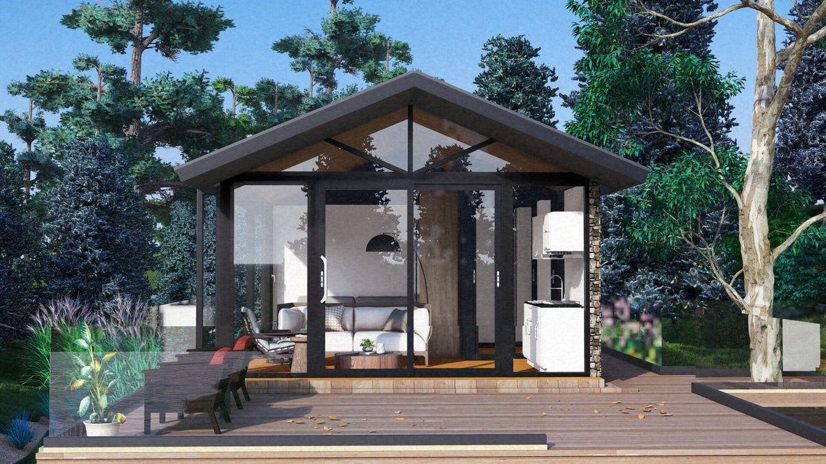 M002 Zen Serenity Cottage Contemporary Glass with Stone Facade | Mini ...