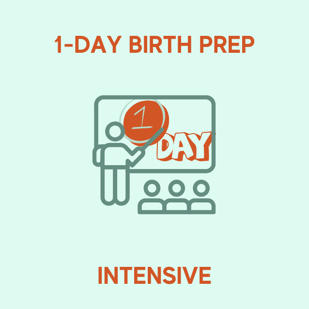 button to 1 day birth prep course, hypnobirthing course in less time