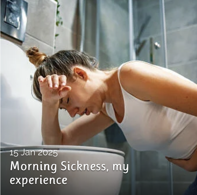 morning sickness photo, woman hanging over toilet, link to blogpost morning sickness