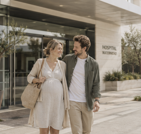 Pregant couple in front of Spanish Hospital