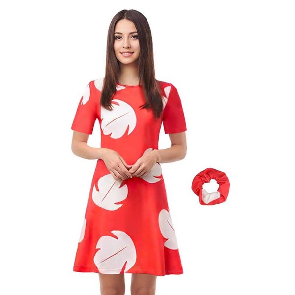 Women’s Floral Red A-Line Dress with Matching Scrunchie – Soft, Stylish & Perfect for Everyday Wear