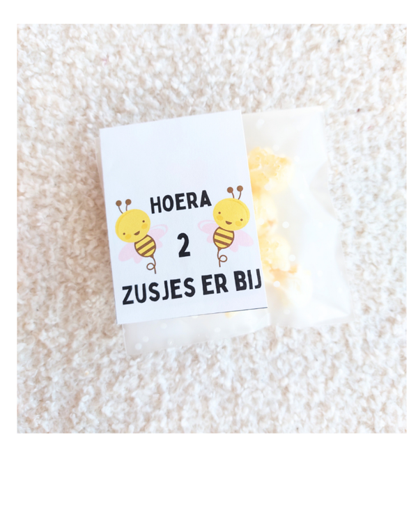 TWEELING Hoera 2 zusjes er BIJ, label