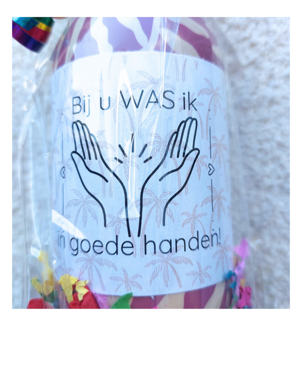 Handzeep label : Bij u WAS ik in goede handen