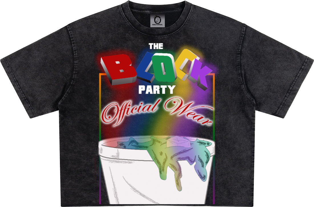 Official Wear 'The Block Party' Unisex Heavyweight Cropped Snow-Washed T-Shirt
