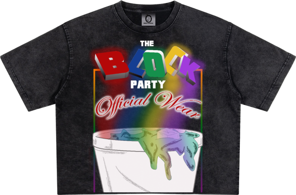 Official Wear 'The Block Party' Unisex Heavyweight Cropped Snow-Washed T-Shirt