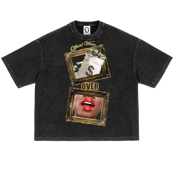 Official Wear 'Money Over' Waffle-Texture Washed Boxy T-Shirt