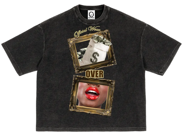 Official Wear 'Money Over' Waffle-Texture Washed Boxy T-Shirt