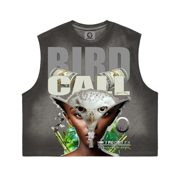 Official Wear 'Bird Call' Unisex Cropped Boxy Washed Gradient Pure Cotton Tank Top